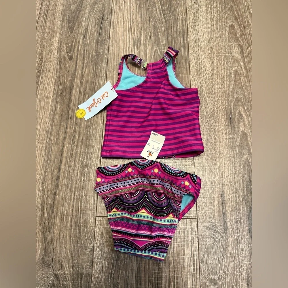 Cat & Jack Baby Girl Purple Tribal Print 2 Pc Swim Suit 12 Months NWT